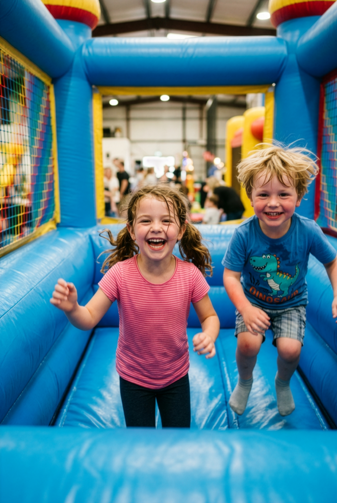 Échelle Firefly_Gemini Flash_photo d&rsquo;enfants qui s&rsquo;amuse dans un château gonflable bleu, en intérieur, prise de vu 512383 Firefly Upscaler 4x